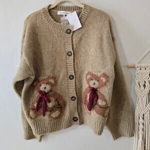 NWT Sofie the Label Hannah Teddy Bow Buttoned Cardigan Brown Size Large L